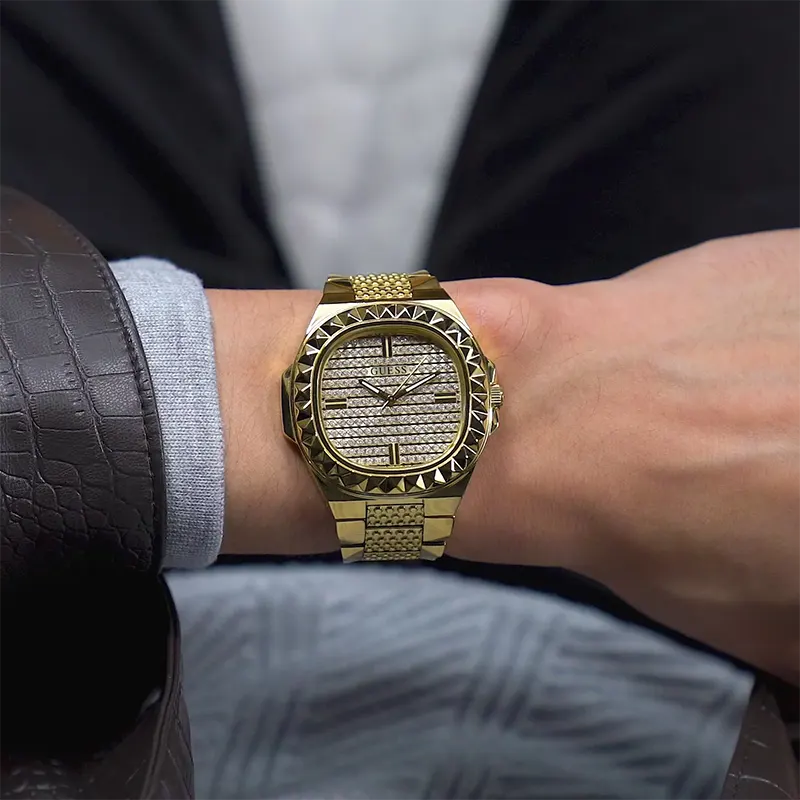 Guess Rebellious Champagne Dial Gold-tone Ladies Fashion Watch- GW0601L1